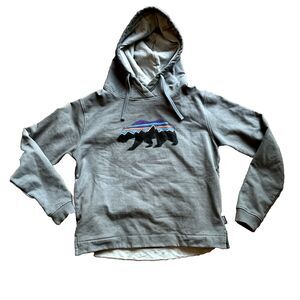 Patagonia Uprisal Hoodie Gray CA Fitz Roy Bear Long Sleeve Pullover Womens Small